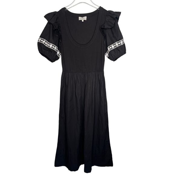 Cleobella Black Puff Sleeve Selma Midi Dress Size Small - Picture 2 of 8